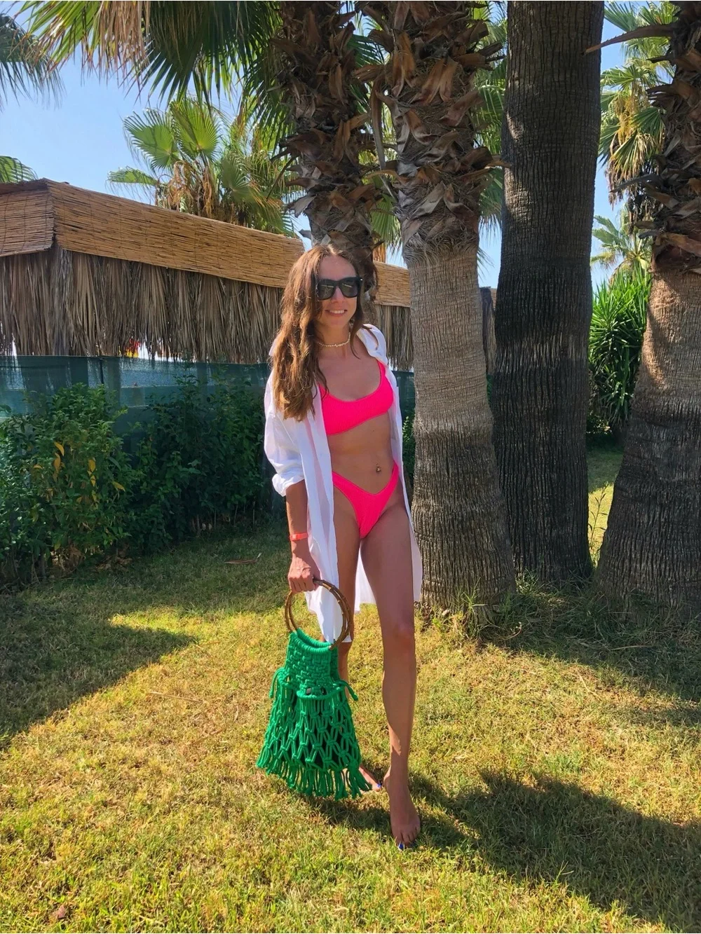Handmade Macramé Bamboo Handle Tote in Teal